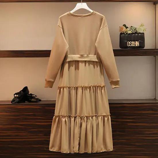Fake Two-piece Sweater Stitching Dress Plus Size Women's Korean Style Loose Dress