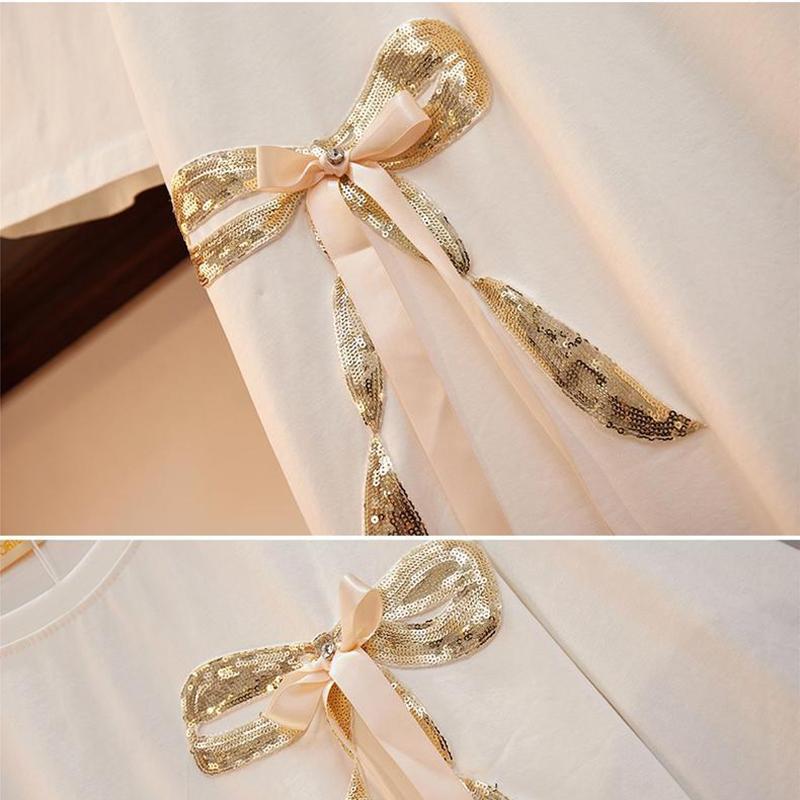 Big Bow Decoration Women Dress Girl Loose O-Neck Batwing Sleeve Casual Long T-shirt Dress Big Loose Home Comfort Outer Convenient