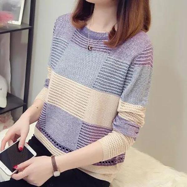 Women Sweater Shirt Hollow Knit Thin T-shirt Long Sleeve Shirt Casual Comfortable Pullover Spring