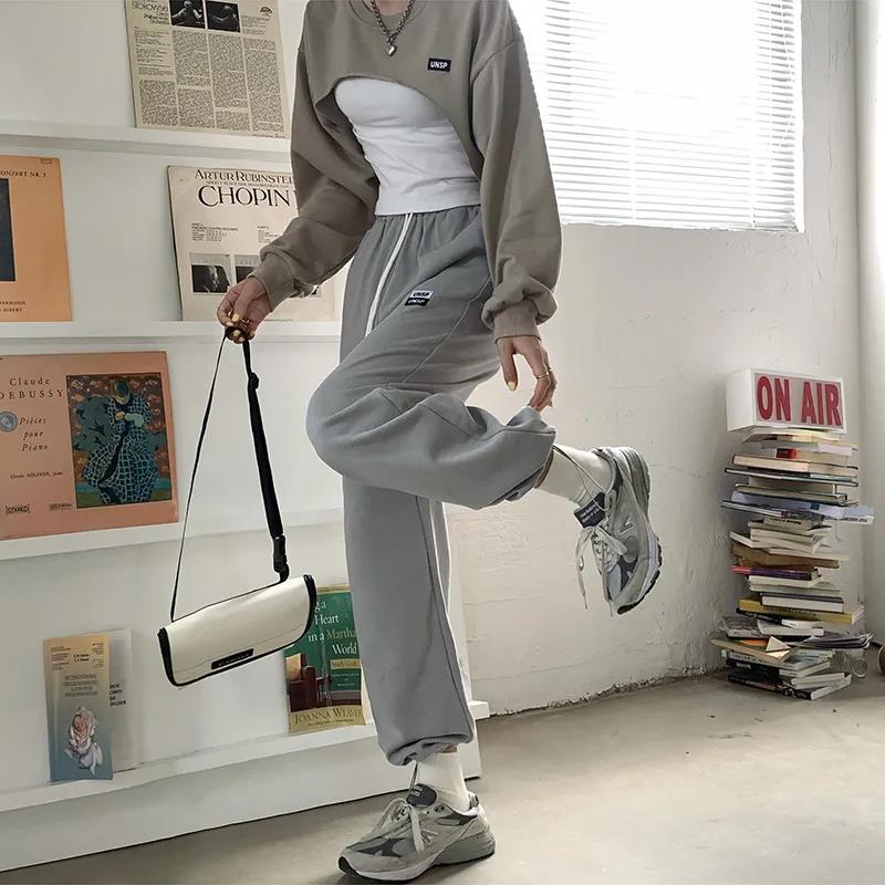 Spring and Summer Korean Style High-waist Wide-leg Sports Casual Pants Female Student Loose-fitting Pants Trend
