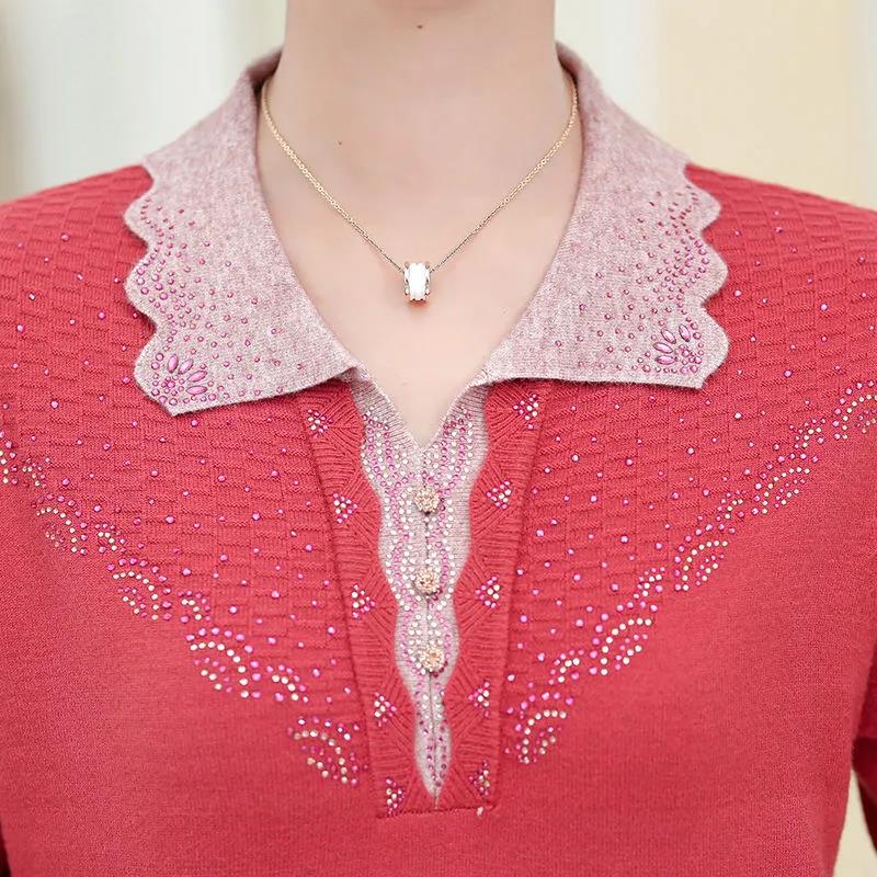 Women's Solid Color Lace Lapel Pullover Knitwear Fashion Lace Neckline Plus Size Sweater