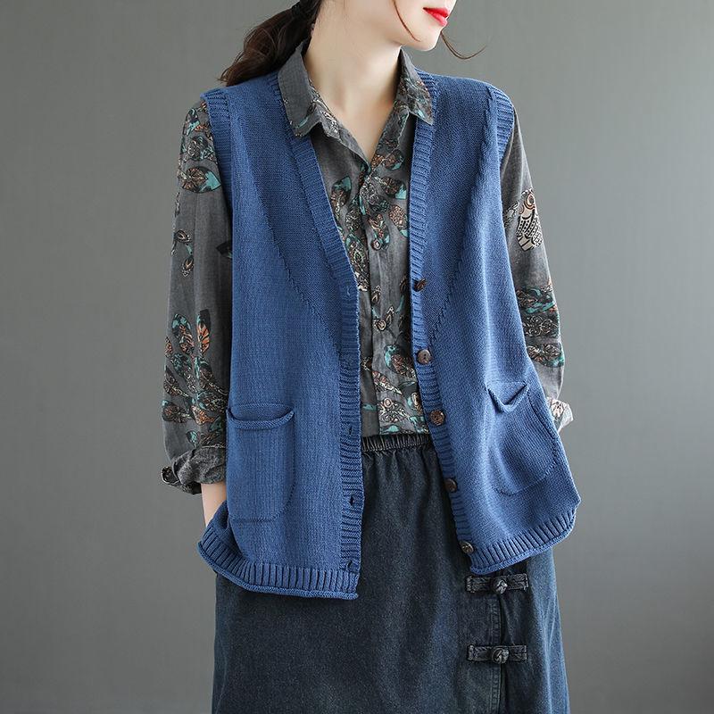 Spring and Autumn Knitted Loose Waistcoat V-neck Sleeveless Sweater Fashion Simple Female Top