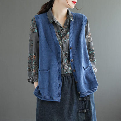 Spring and Autumn Knitted Loose Waistcoat V-neck Sleeveless Sweater Fashion Simple Female Top