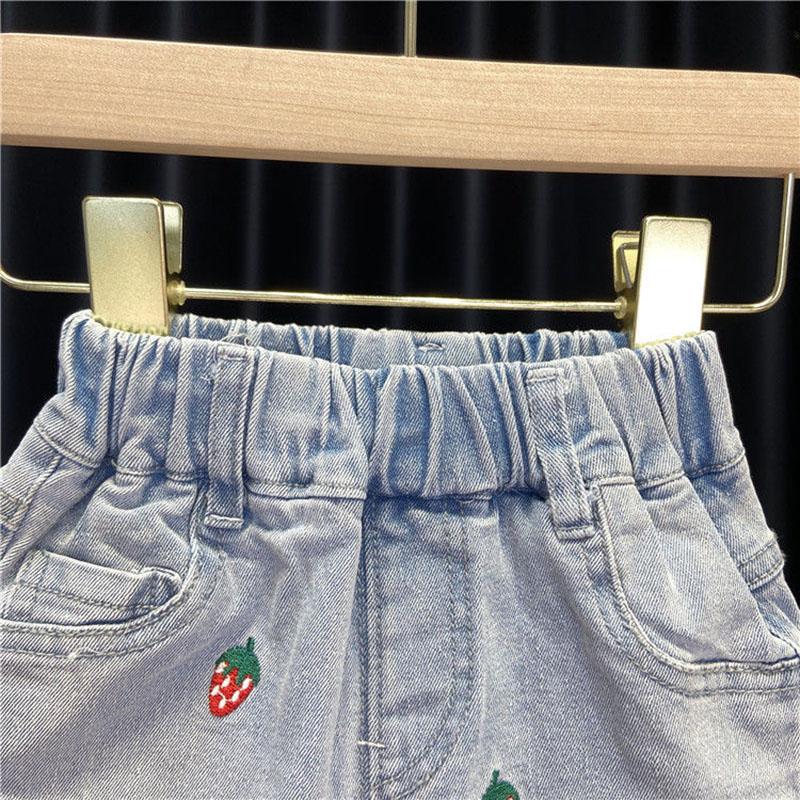 Children's Clothing Girls Summer Two-piece Denim Shorts + Girl Baby Half-sleeved T-shirt Sweet Strawberry Top
