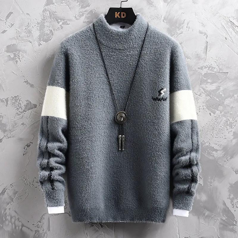 Mink Fleece Sweater Men's Half High Neck Trendy Sweater Youth Thick Warm Sweater
