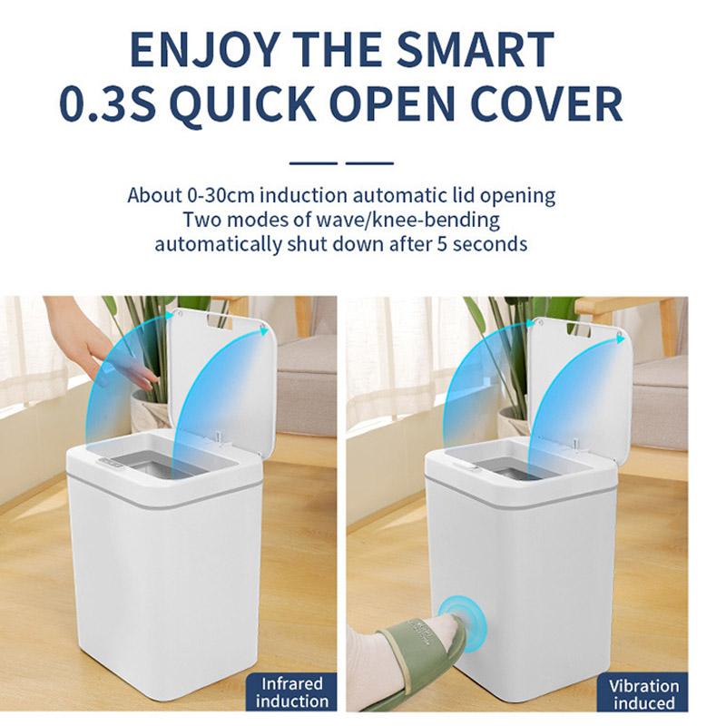 14 Liters Smart Sensor Trash Can Household with Lid Bathroom Kitchen Living Room Toilet Automatic Thickening Increase Trash Can Battery Type