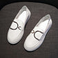 Women's Casual Flat White Shoes All-match Thin Section Breathable Loafers Women's Hollow Leather Shoes Comfortable and Breathable