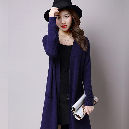 Spring and Autumn Long Knit Jacket Long Sleeve Cardigan Loose Sweater Student Slim Temperament Female Coat
