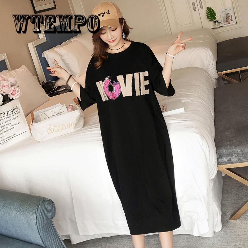 New Summer  Women Casual Cute Short Sleeve Letter Print Dresses Loose Plus Size Long T Shirts