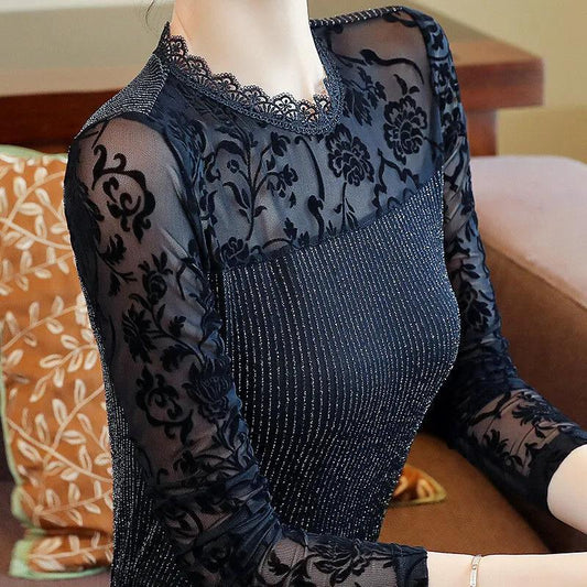 Spring and Autumn T-shirt Women's Long-sleeved Gold Velvet Bottoming Shirt All-match T-shirt