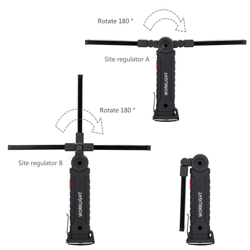 360° Folding USB Rechargeable COB Work Light LED Red Light Strong Light Emergency Flashlight Inspection Light