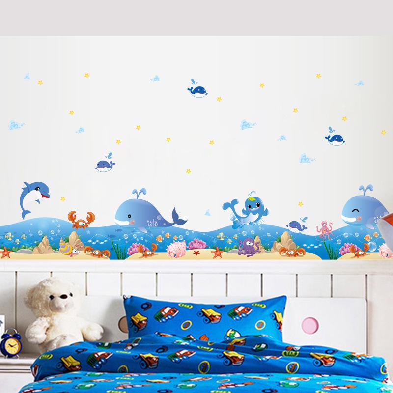 Happy Ocean Baseboard Children Room Bedroom Background Wall Stickers Environmentally Friendly