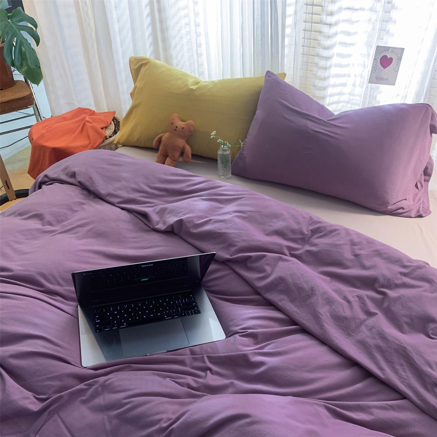 Simple Solid Color Cotton Bed Sheet Quilt Cover Machine Washable Bed Four-piece Student Dormitory Quilt Cover Sheet Set