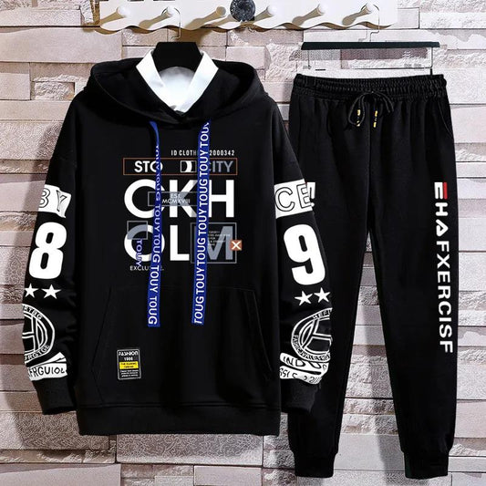 Spring & Fall Trend Pullover Suit Hooded Sweater and Casual Pants Campus Clothing Men Sports Suit