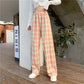 Women Wide Leg Pants 2021 Spring Summer Female High Waist Loose Casual Plaid Chiffon Pant Long Trousers Streetwear Plus Size 4XL