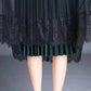 Double Side Wearable Lace Pleated Skirt Women's Large Size High Waist Mid-length Slim Mesh Skirt A-line Pleated Lace Long Skirt