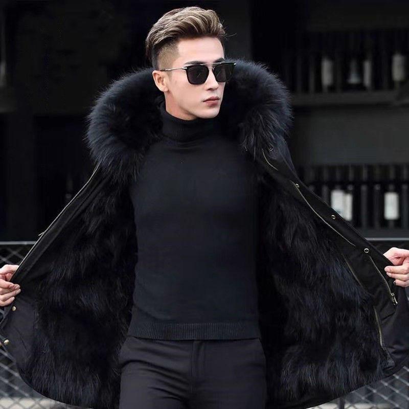 Winter High-end Warmth High-end Warm  Men's Detachable Men's Coat Mid-length Imitation Fur Fox Fur Thick Coat Large Size Parka Coat
