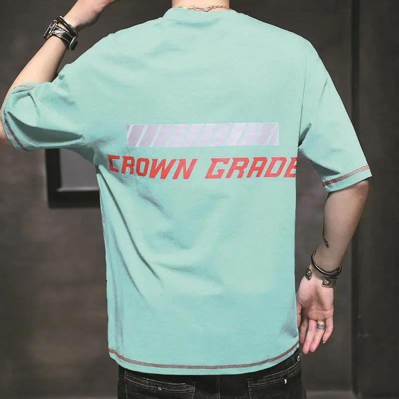 T-shirt for Men O-neck Short Sleeve Thin Shirt Korean Trendy Alphabet Print Tees Soft Casual Loose Pullover for Youth