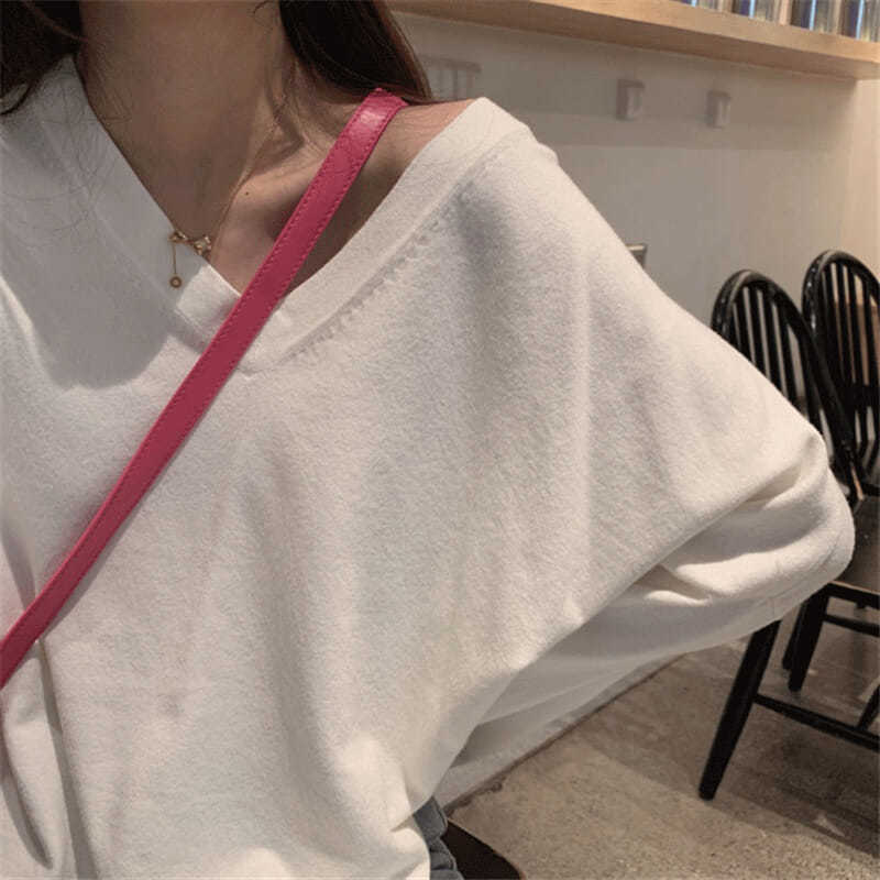 Women  Basic Tee Casual Long Sleeve V-neck Solid Color Soft TShirt Ladies Lady Loose Pullover