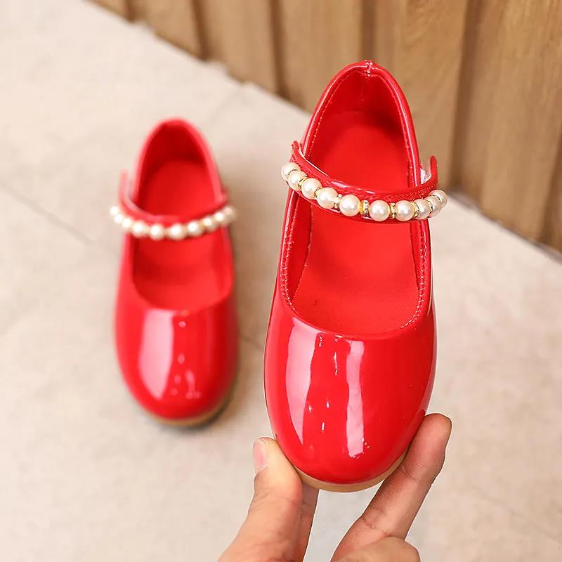 Girl's Soft Soled beads Decoration Breathable Single Shoes Girls' Non Slip Solid Color Princess Shoes