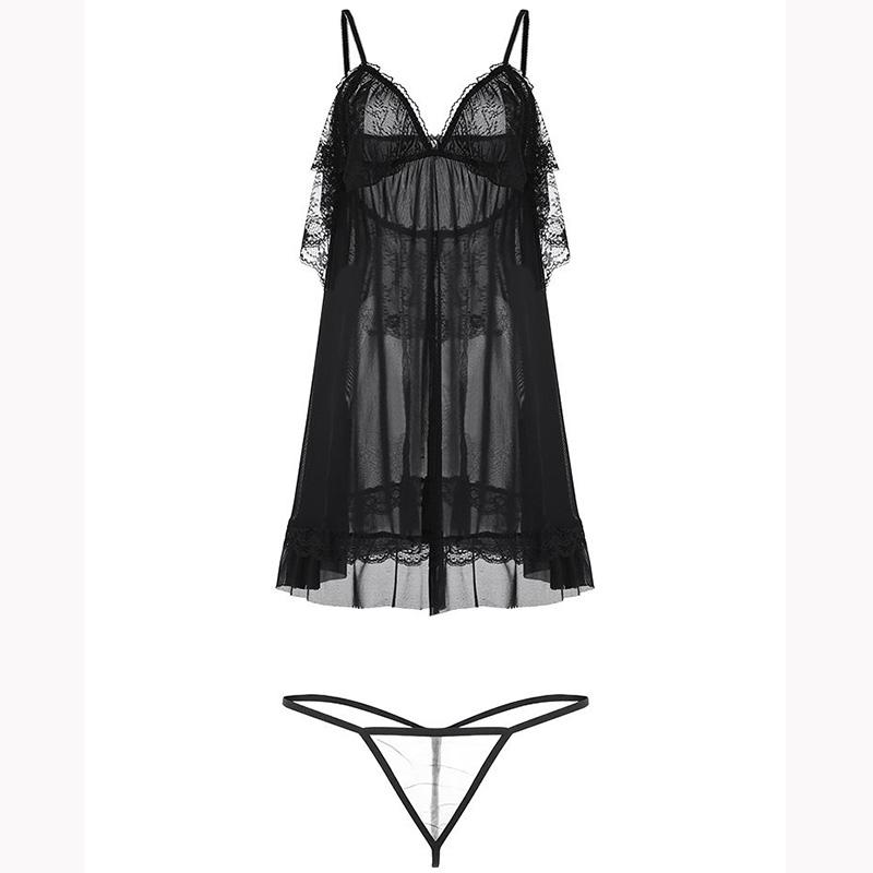 4XL Ladies Sexy Nightdress Mesh Lace Pajamas Dresses Plus Size Sling Strap Off Shoulder V Neck Nightdress Casual Sexy Homewear