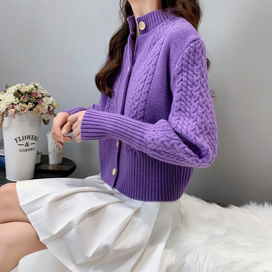 Autumn and Winter Casual Short Coat Women's Cardigan Long-sleeved Top Knitted Retro Women's Sweater