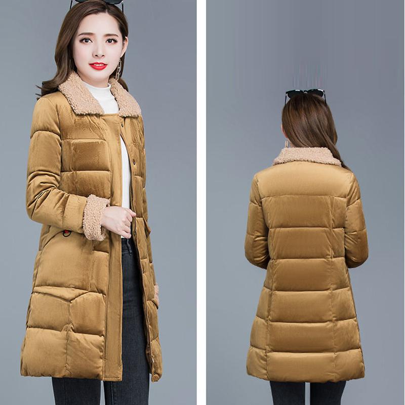 Women's Winter Korean Loose Quilted Coat Warm Padded Stand-collar Down Jacket Women's Solid Color Regular Down Jacket with Fur Collar
