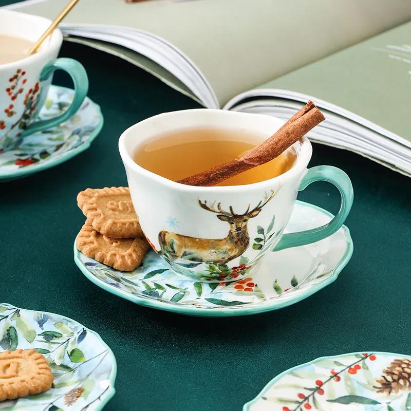 Nordic High-end Coffee Cup Net Red Coffee Cup Ins Afternoon Tea Tea Set with Spoon High Value Flower Tea Cup and Saucer Set