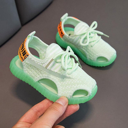 Summer Sandals Baby Boys Baotou Solid-soled Anti-kick Shoes Girls Jelly-soled Breathable Flying Woven Toddler Shoes