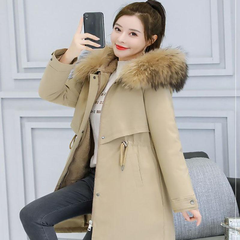 Winter Women's Cotton Jacket Jacket Mid-length Large Fur Collar Plus Down Jacket Thickening Plus Velvet Jacket