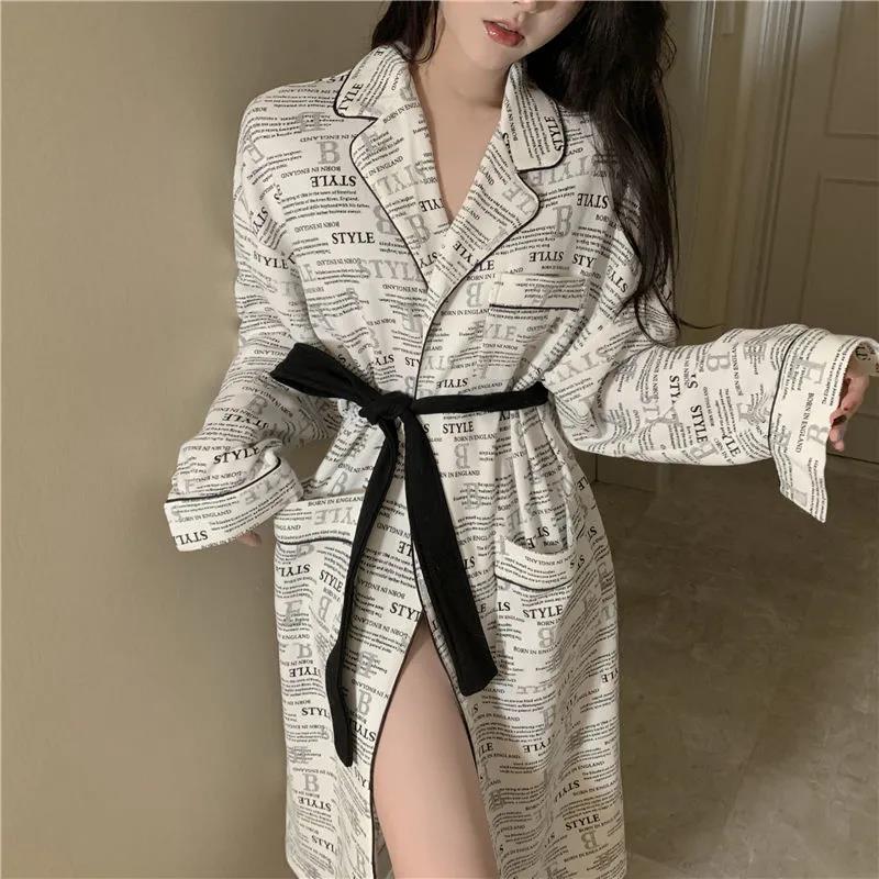 Pajamas Women Spring and Autumn Can Wear Bathrobes Mid-length Sweet Nightdresses Summer Hotel Beauty Nightgowns Personalized Home Wear
