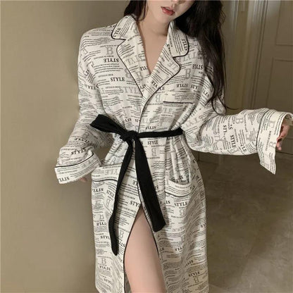 Pajamas Women Spring and Autumn Can Wear Bathrobes Mid-length Sweet Nightdresses Summer Hotel Beauty Nightgowns Personalized Home Wear