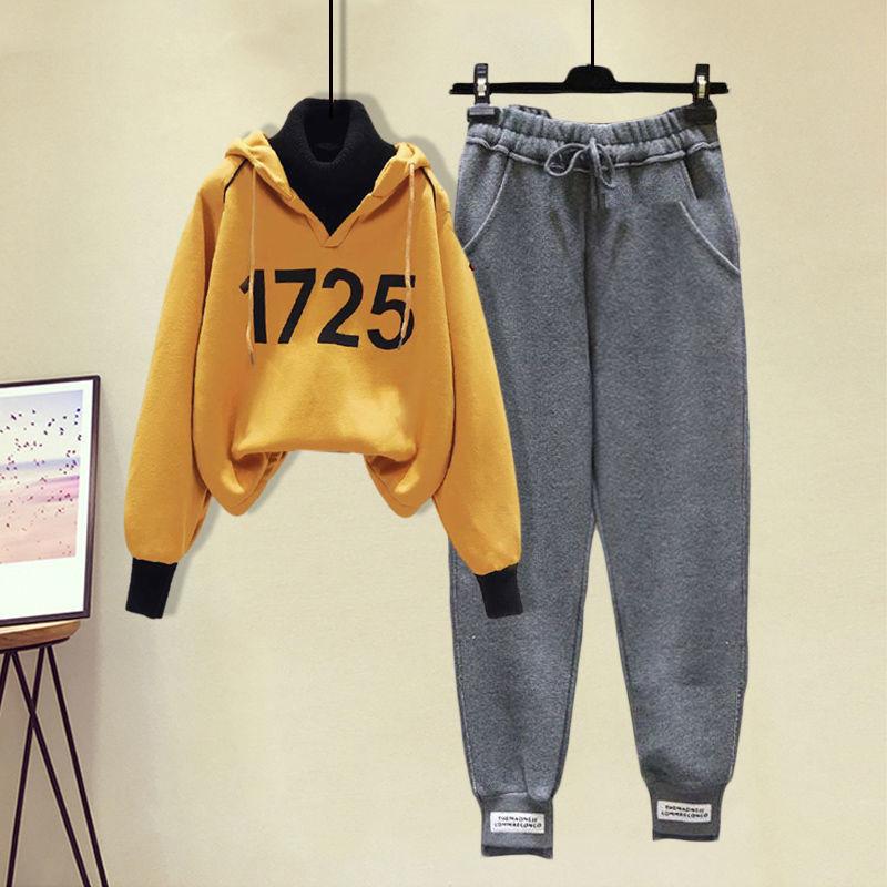 2pcs/set  Autumn Winter Fleece Casual Tracksuit Women Two Piece Set Suit Female Hoodies and Pants Outfits Ladies Sweatshirts Outfits