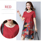 Vintage M-XXXL Summer Cotton and Linen Short-sleeved Knee-length Geometric Splicing Dress