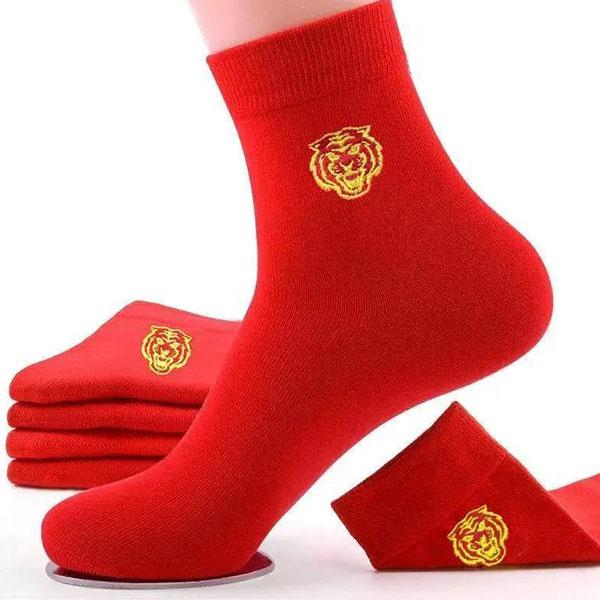 Red Socks Men's and Women's Couples Wedding Socks Mid-tube Tiger Year Autumn and Winter Red Festival Cotton Socks