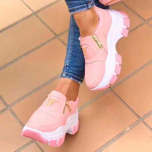New Spring Black Wedges Sneakers Platform Women Shoes Thick Bottom Fashion Zipper Non-slip Casual Women Vulcanized Shoes