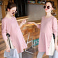 Maternity Clothes Long Sleeve Dress Mid-length Loose Plus Size Round Neck Skirt Buttons Ribbon