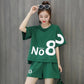 Pure Cotton Casual Sportswear Suit Women's Summer Printing Loose Short-sleeved Shorts Running Two-piece Home Comfort Suit
