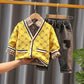 Boys Spring and Autumn Suit Knitted Sweater Coat Shirt Pants Three-piece Set Children Boy Baby Cute Cool Casual Three-piece Set