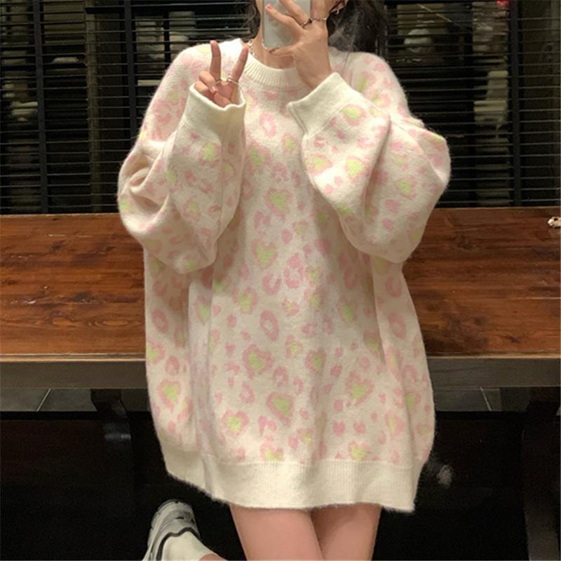 Sweater Women Pink Street wear Harajuku Pullover Loose Knitwear Lazy Style Top Trendy Sweater Autumn and Winter Y2K Fashion