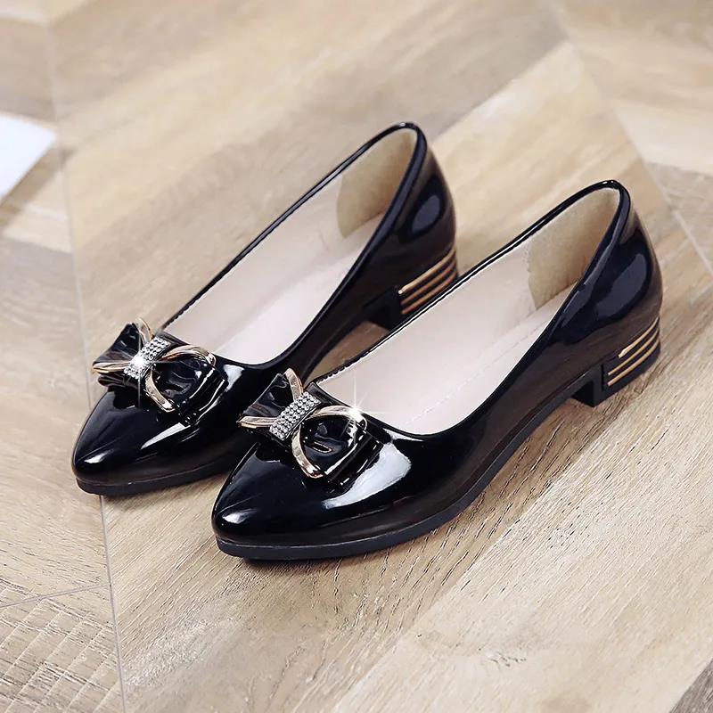 Shiny Leather Shoes Flat Shoes Women's Single Shoes Work Shoes Pointed Toe Low-heeled Comfortable Women's Leather Shoes Lightweight