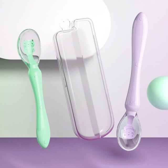 Baby Feeding Spoon with Storage Box Non-Slip Baby Trainning Spoon Food Grade Silicone Cute Baby Feeding Tableware