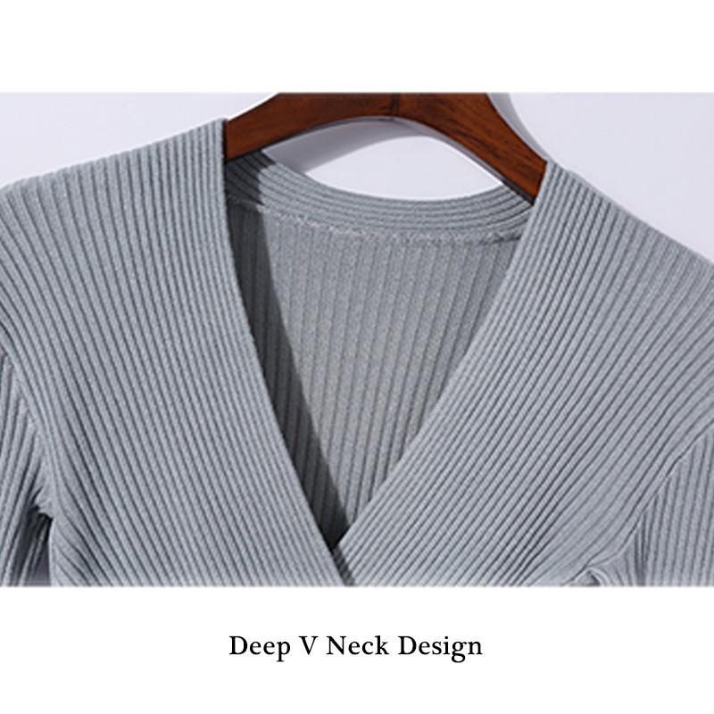Pofulove Sexy Autumn Winter Knitted Sweater Women Deep V-Neck Cashmere Pullover Long Sleeve Jumper