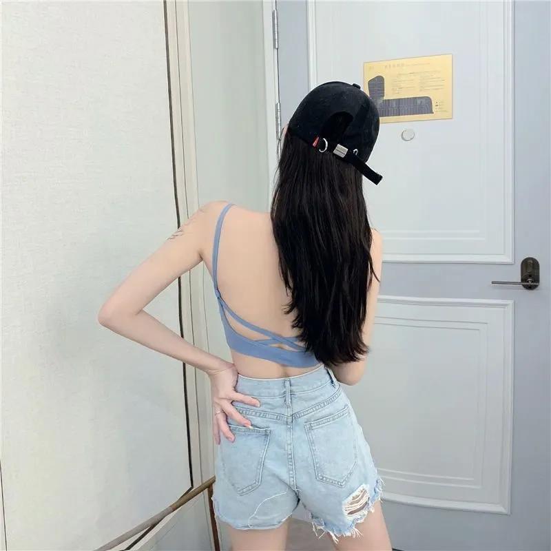 Simple Solid Color Suspender Inside Underwear Cross Style Beautiful Back No Steel Ring Thread Bra Bottomed Vest Bra