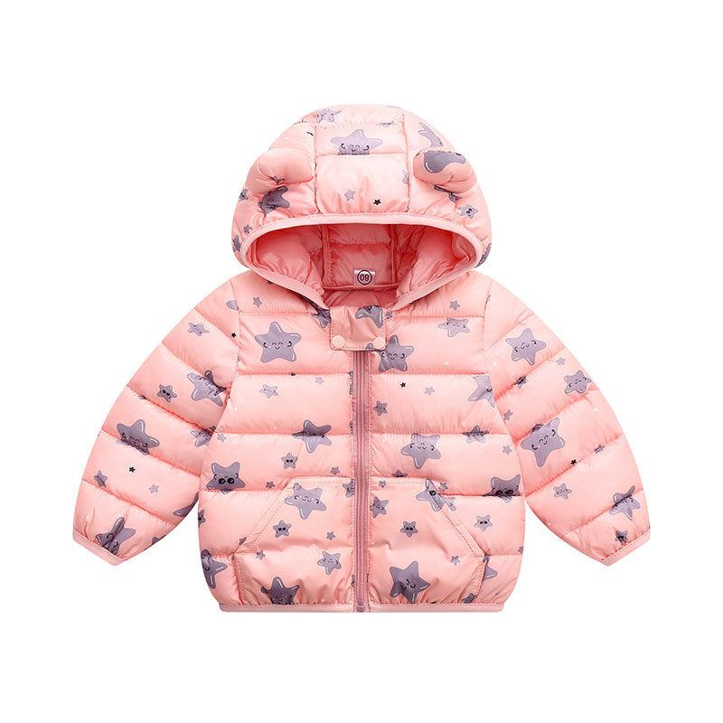 Girls' Warm and Windproof Winter Clothes Down Cartoon Padded Jacket with Velvet Padded Hooded Jacket
