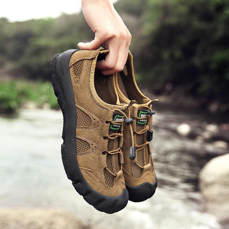Plus Size 38-46 Men Outdoor Water Sneaker Non Slip Hiking Climbing Aqua Shoes Beach Barefoot Upstream Shoes Leather Seaside Shoes