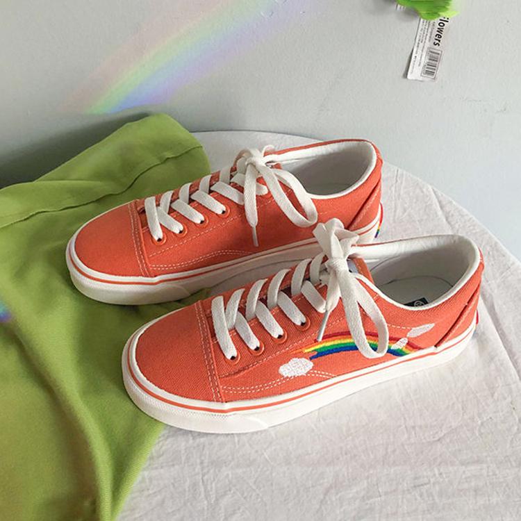 Women Vulcanized Shoes 2020 Low Top Sneakers Women Shoes Rainbow Canvas Shoes Flats Green Black Tenis Feminino Basket Femme
