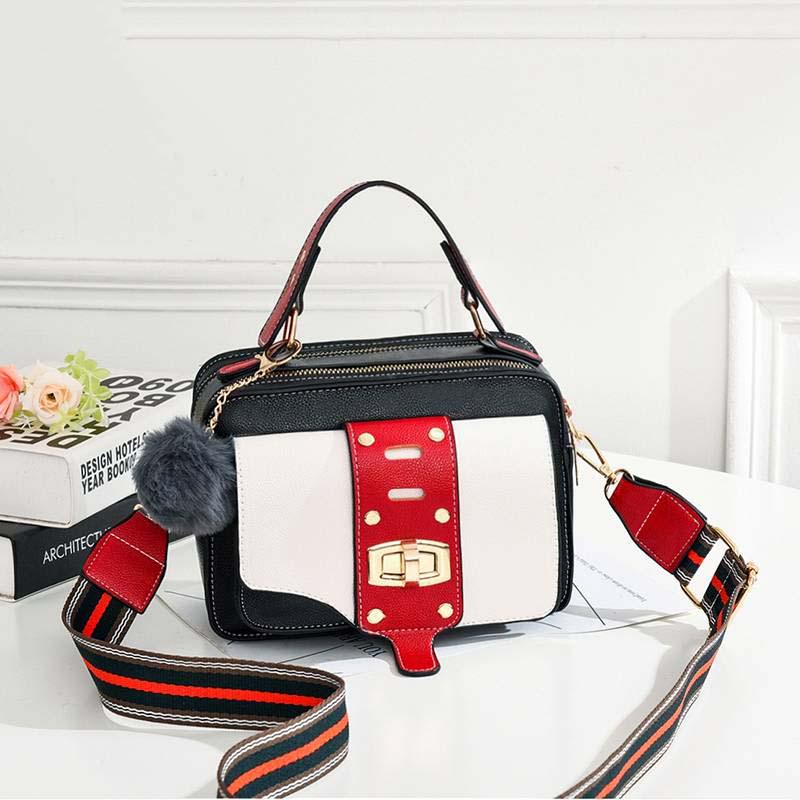 Fashion Women Contrast Color Shoulder Bag Messenger Crossbody Bag Wide Chain Handbag