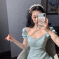 Mint Green French Square Collar Simple Waist Waist Thin Elegant Puff Sleeve A-line Dress Dress Women