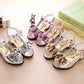 Princess Girls High Heels Flat Sandals Flash Child Girls Bow Leather Shoes Kids Dance Shoes Wear-resistant Non-slip Baby Gold Sandals Size 26-36